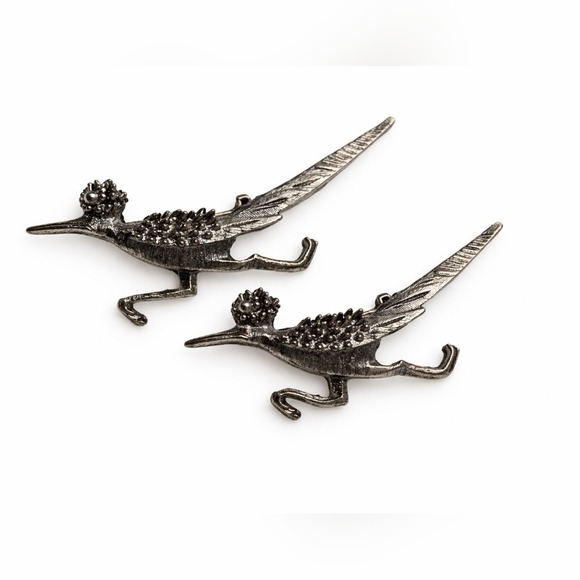 Source Unknown Jewelry - Vintage Roadrunner Bird Brooch Pair | Silver Tone Mid Century Novelty Set